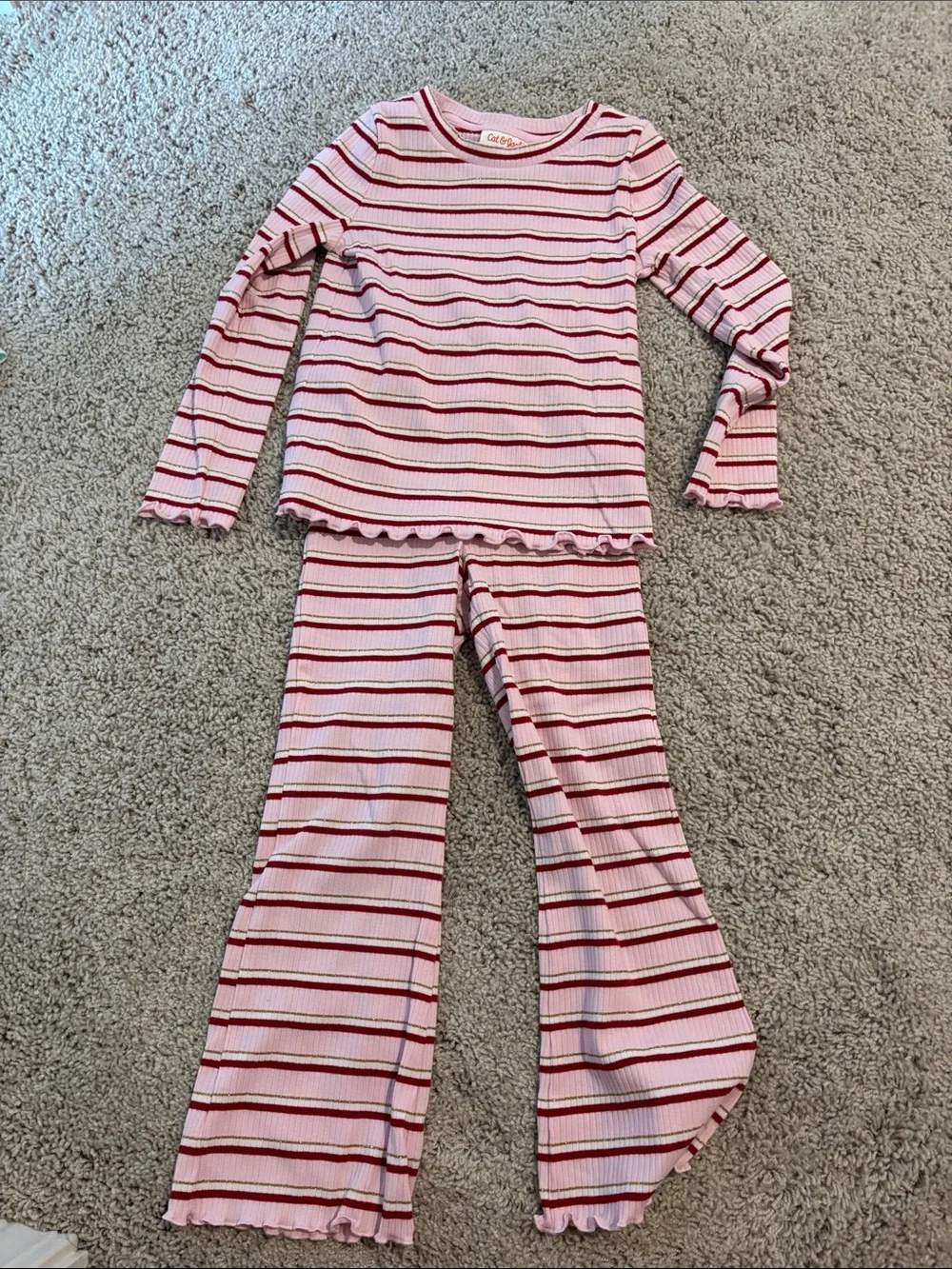 Cat & Jack Pink and Burgundy Striped Girls' Pajama Set